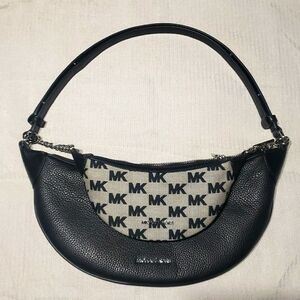 Michael Kors Leather Black and Grey Logo Shoulder Crossbody Bag Silver Hardware